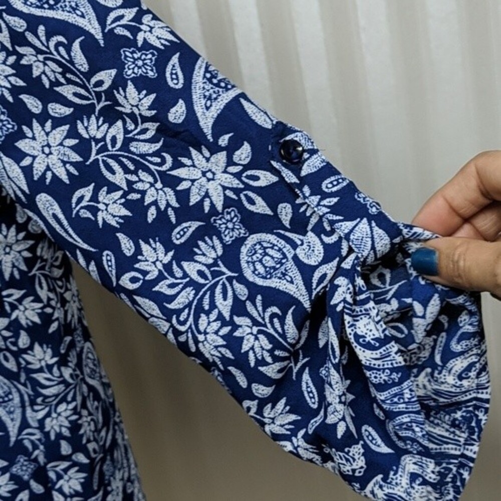 Pink Rose Tunic Top Long Sleeves Paisleys Boho Blue Navy S **NEW** - Picture 4 of 7